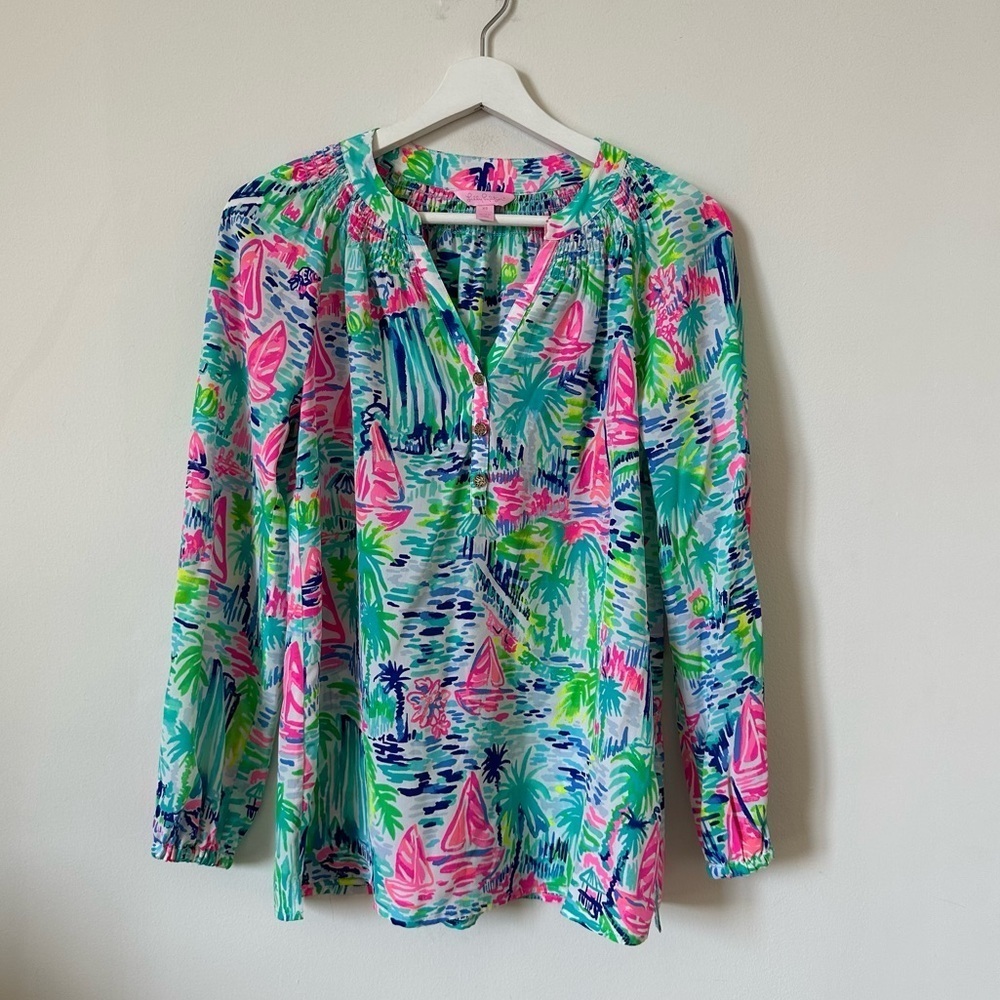 NWOT Lilly Pulitzer Elsa Silk Top Salt In The Air Nautical Print XS